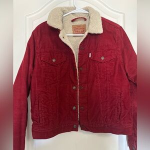 Levi's Vibrant Red Corduroy Jacket with Sherpa Collar